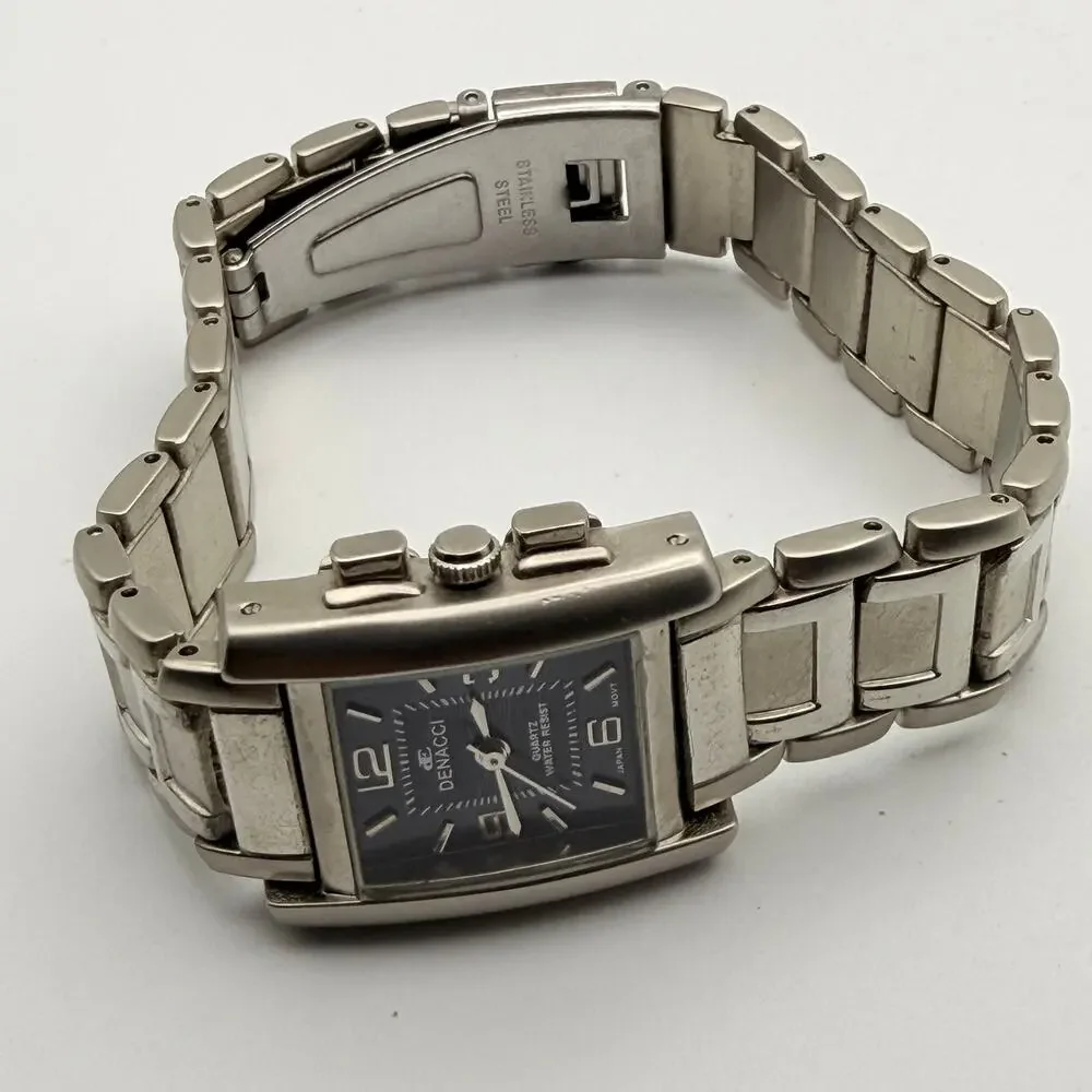 Vintage Denacci Men's Stainless Steel Tank Watch Working New Battery